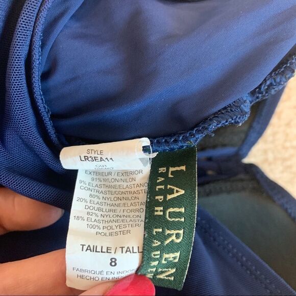 Lauren Ralph Lauren navy blue ruched one piece swimsuit Sz 8 - Picture 3 of 6
